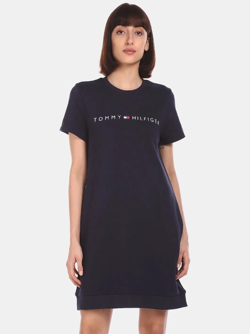 Tommy Hilfiger T-Shirt Dress Size S Navy Logo Short Sleeve Casual Stretch  laupe